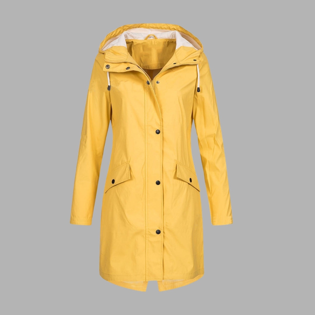 Manteau de pluie long à capuche avec poches pour femme – tissu déperlant
