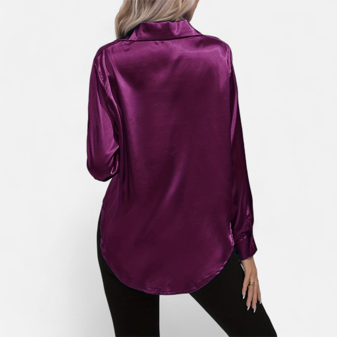 Blouse à manches longues en tissu satiné à boutons pour femme
