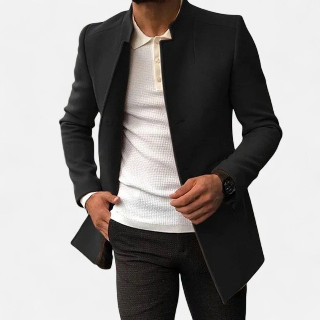 Manteau long pour homme avec col montant et boutons