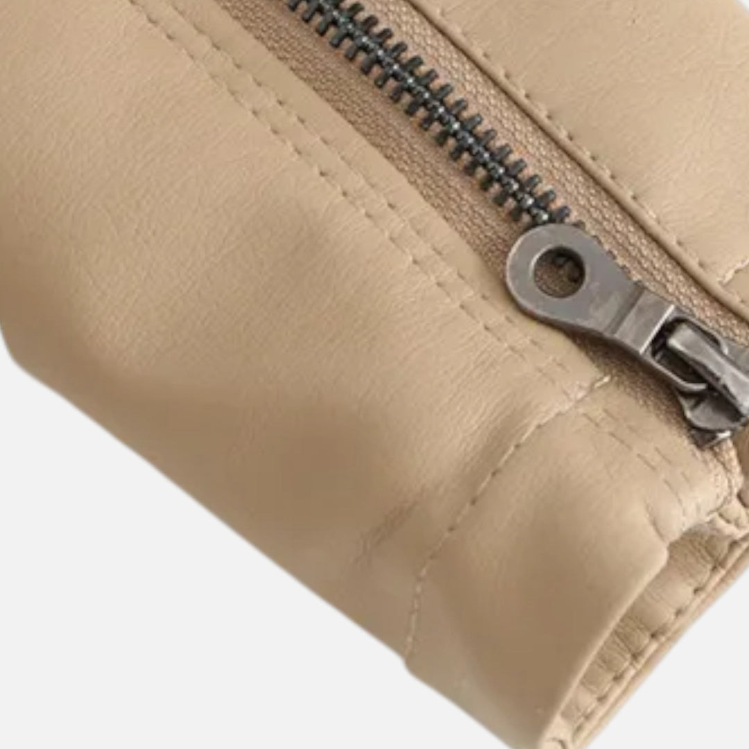 Veste style motard pour femme en matière synthétique avec col montant