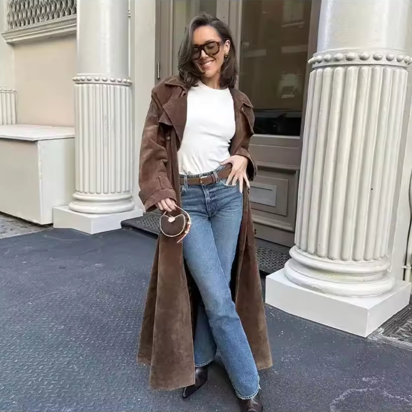 Manteau Trench long à Boutons et Ceinture pour Femme