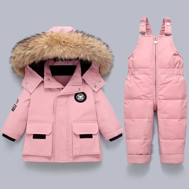 Ensemble Hiver Enfant avec Veste Matelassée à Capuche et Salopette