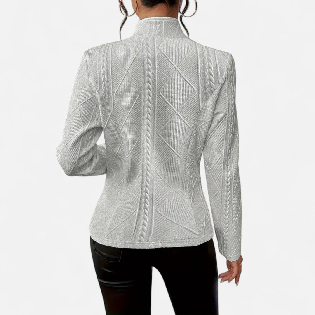 Blazer à boutons à col en V en tissu texturé pour femme