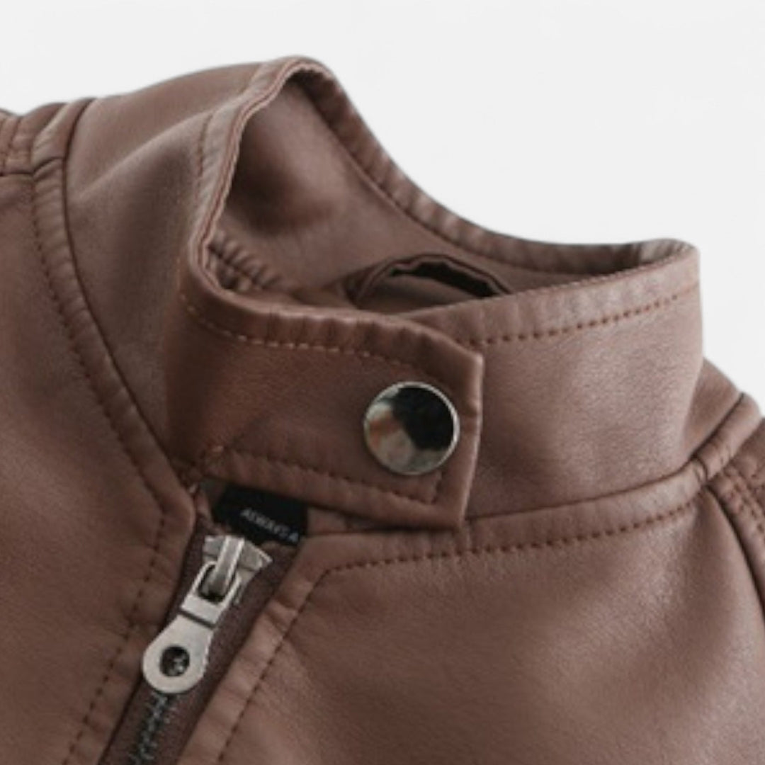 Veste style motard pour femme en matière synthétique avec col montant