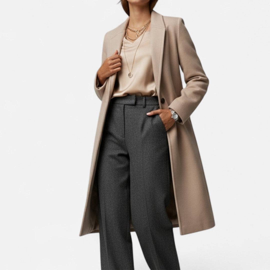 Manteau Long à Revers pour Femme | Tissu Effet Laine