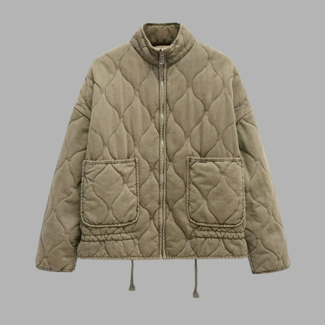 Veste matelassée rembourrée avec poches pour femme en tissu coton mélangé