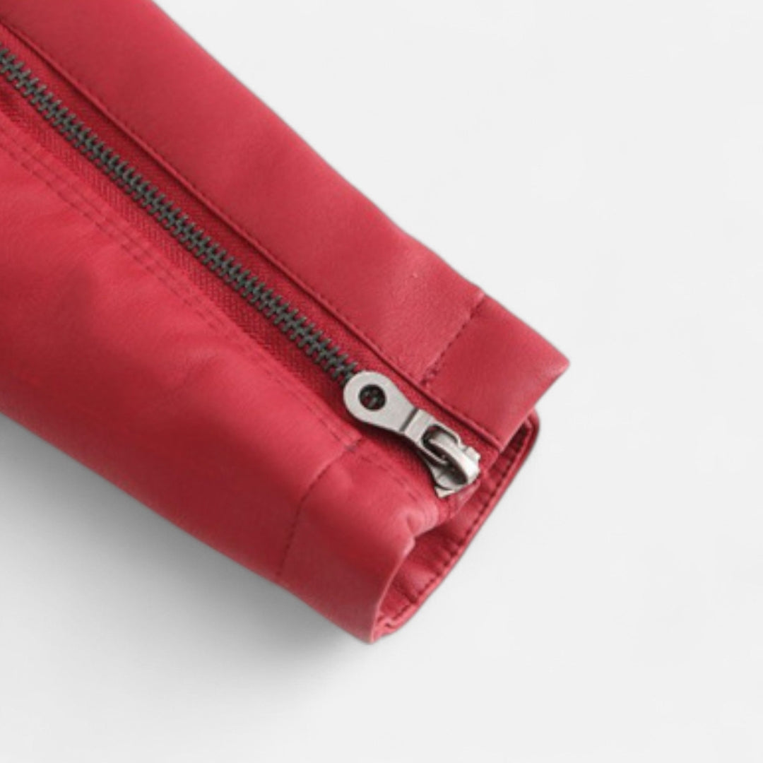 Veste style motard pour femme en matière synthétique avec col montant