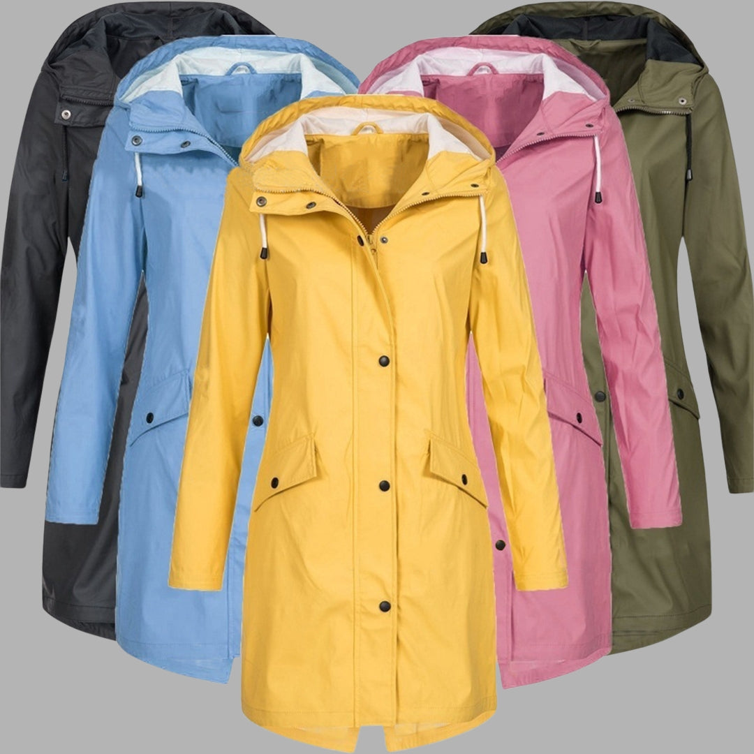 Manteau de pluie long à capuche avec poches pour femme – tissu déperlant