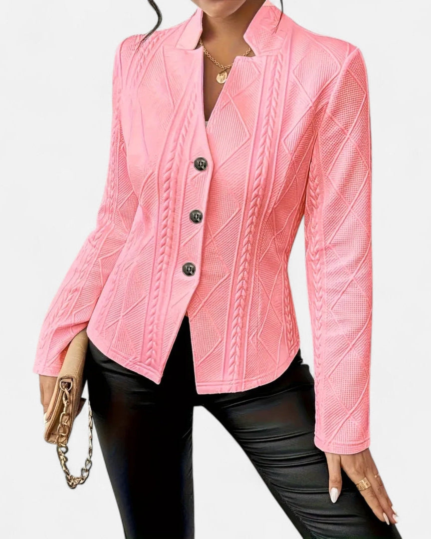 Blazer à boutons à col en V en tissu texturé pour femme