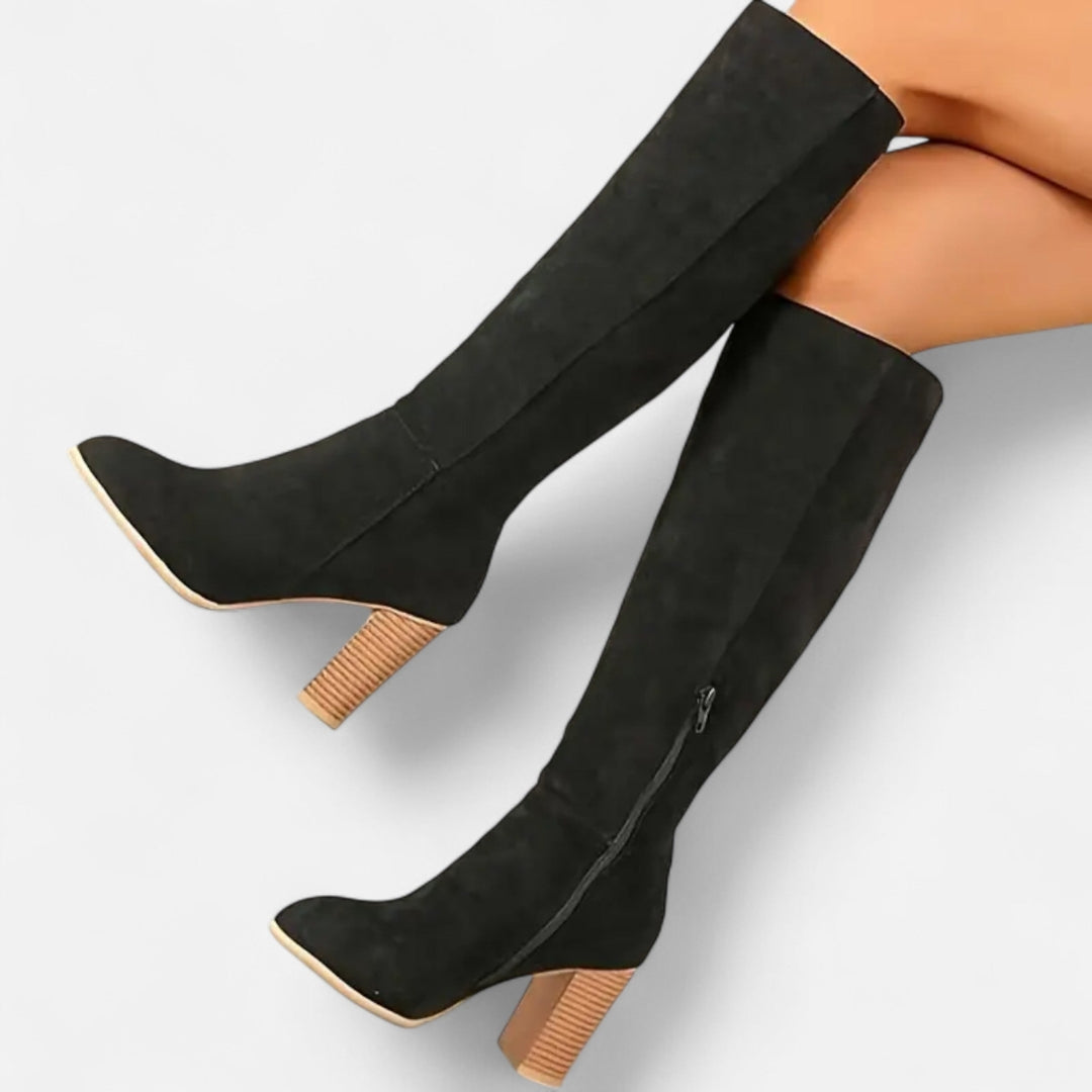 Bottes hautes à talon bloc pour femme – matière synthétique aspect suédé