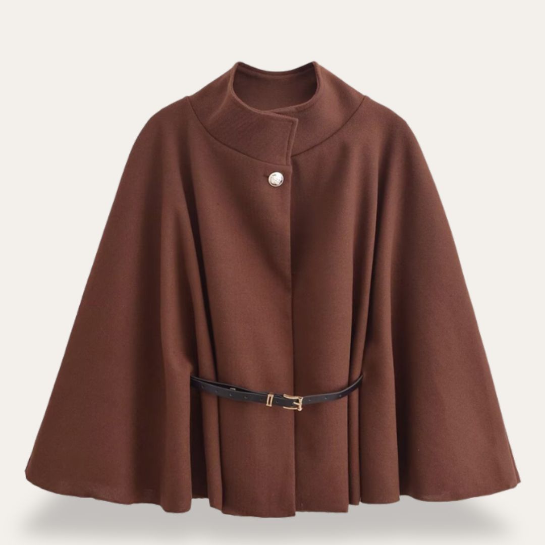 Manteau Cape Ceinturé à Boutons pour Femme