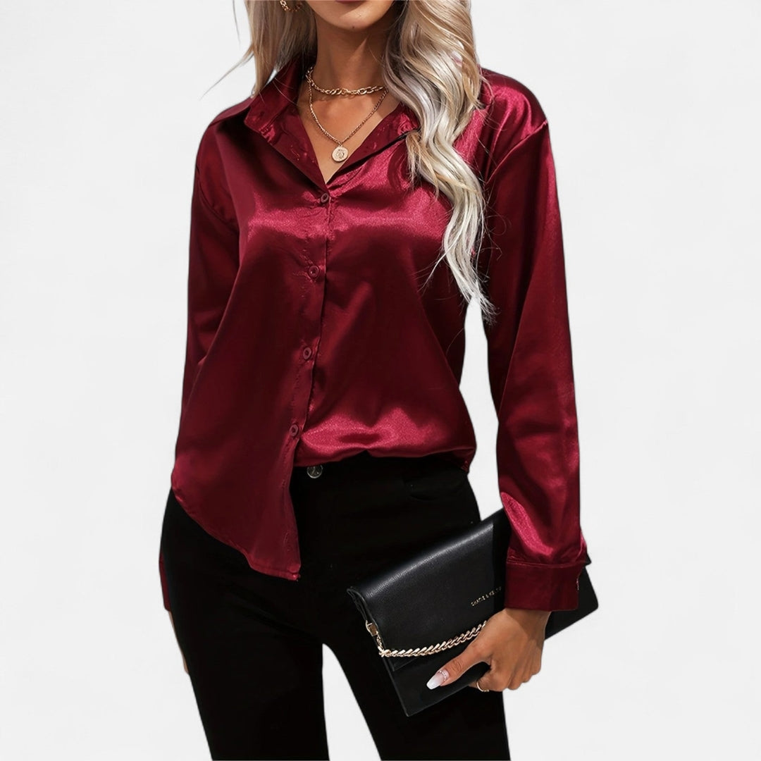 Blouse à manches longues en tissu satiné à boutons pour femme