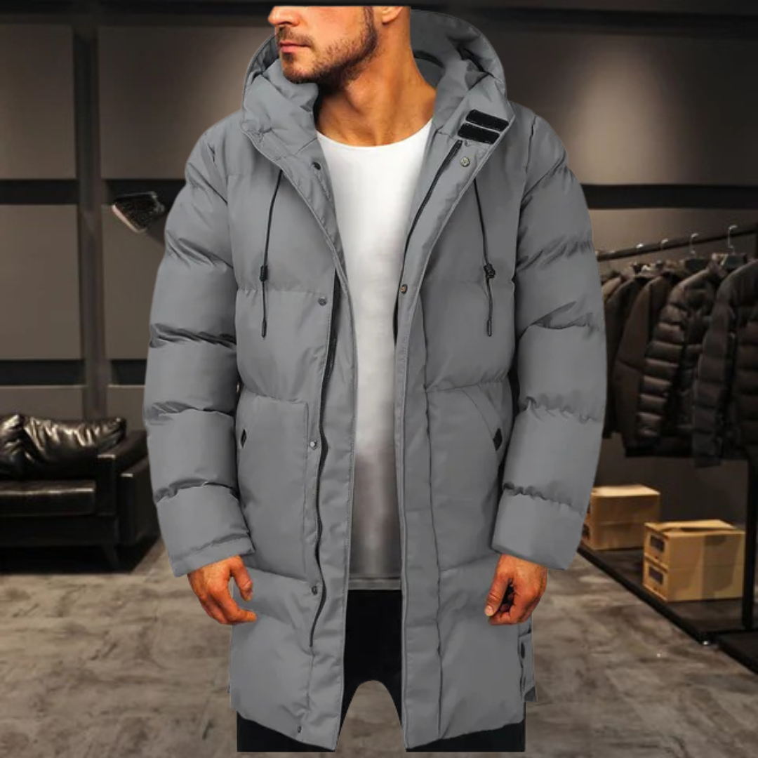 Manteau matelassé long à capuche pour homme