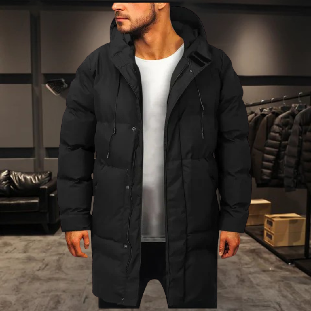 Manteau matelassé long à capuche pour homme