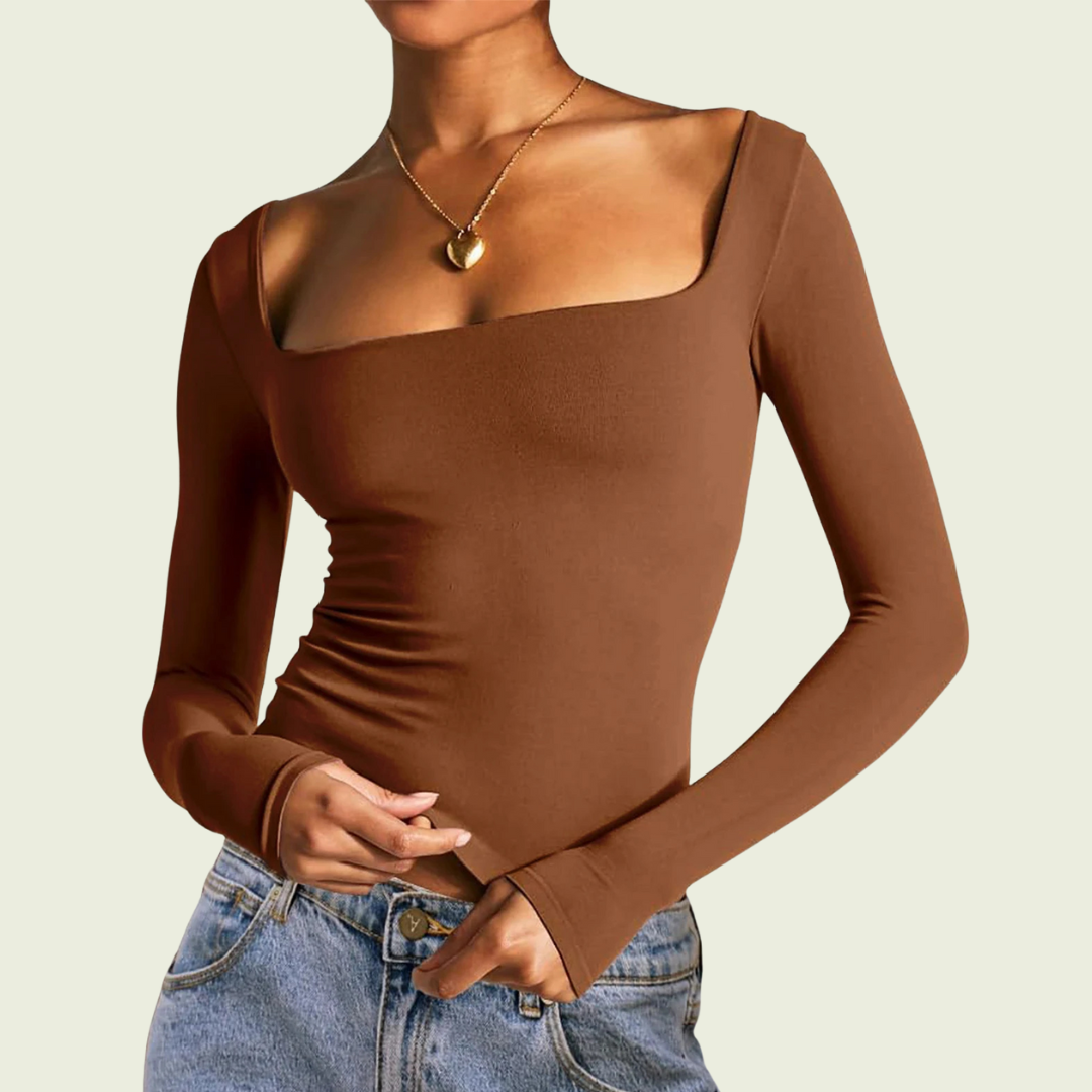 Haut à manches longues à encolure carrée pour femme