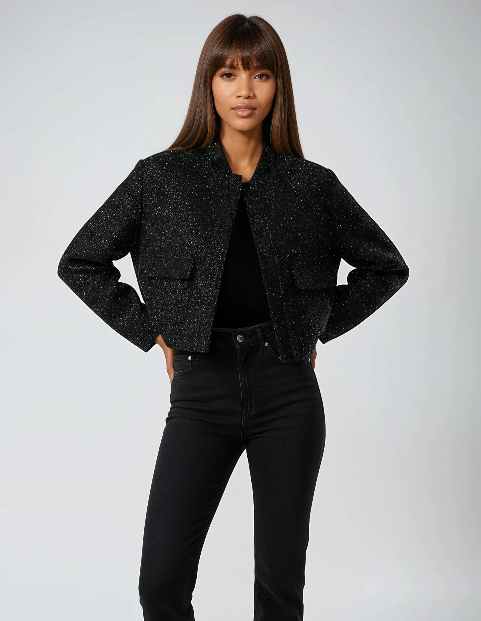 Veste bomber courte à sequins pour femme