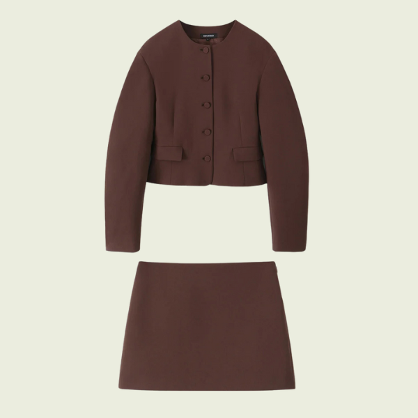 Veste courte à boutons et jupe mini assortie pour femme