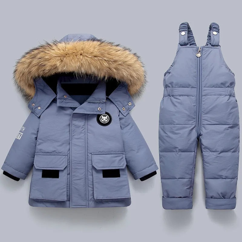 Ensemble Hiver Enfant avec Veste Matelassée à Capuche et Salopette