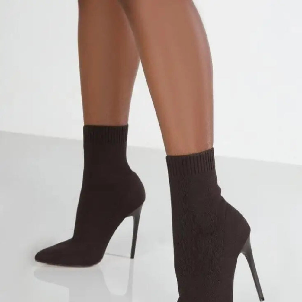 Bottes chaussettes pour femme à talons hauts, bout pointu et tissu extensible, modèle à enfiler