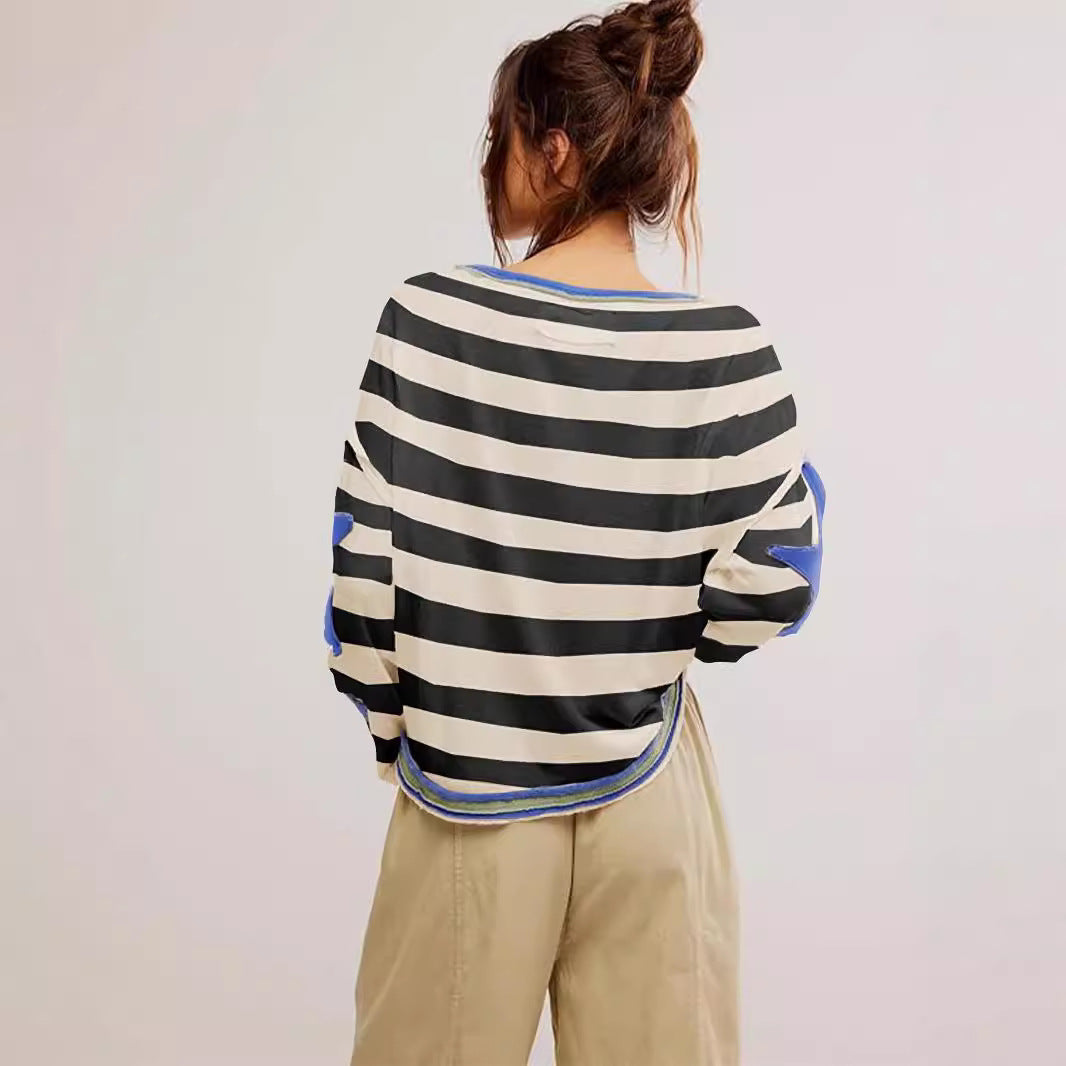 Pull à Rayures avec Détail Étoile Patchwork pour Femme