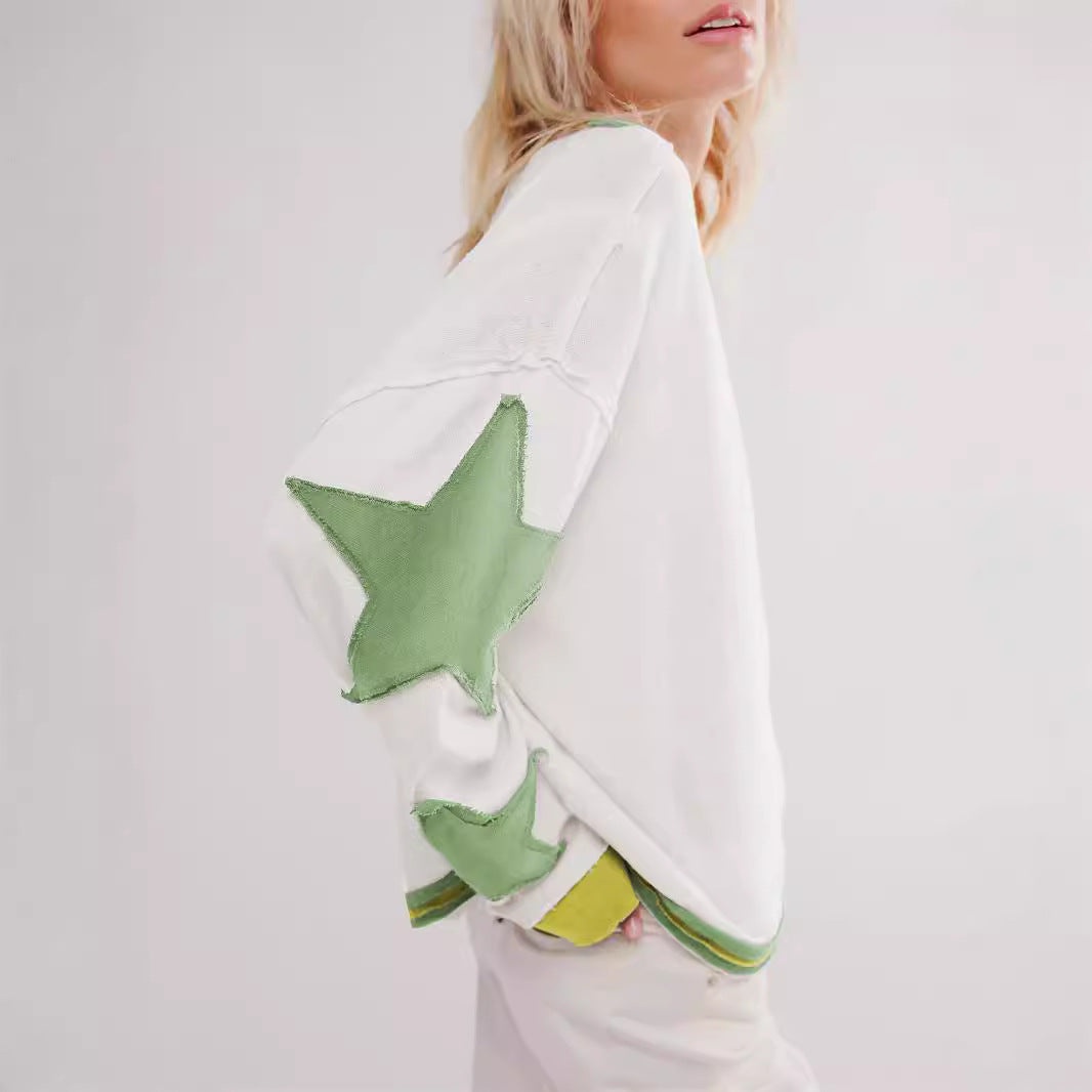 Pull à Rayures avec Détail Étoile Patchwork pour Femme