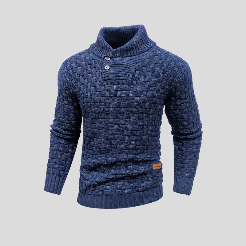 Pull Homme en Maille Gaufrée avec Col Montant et Détail à Boutons