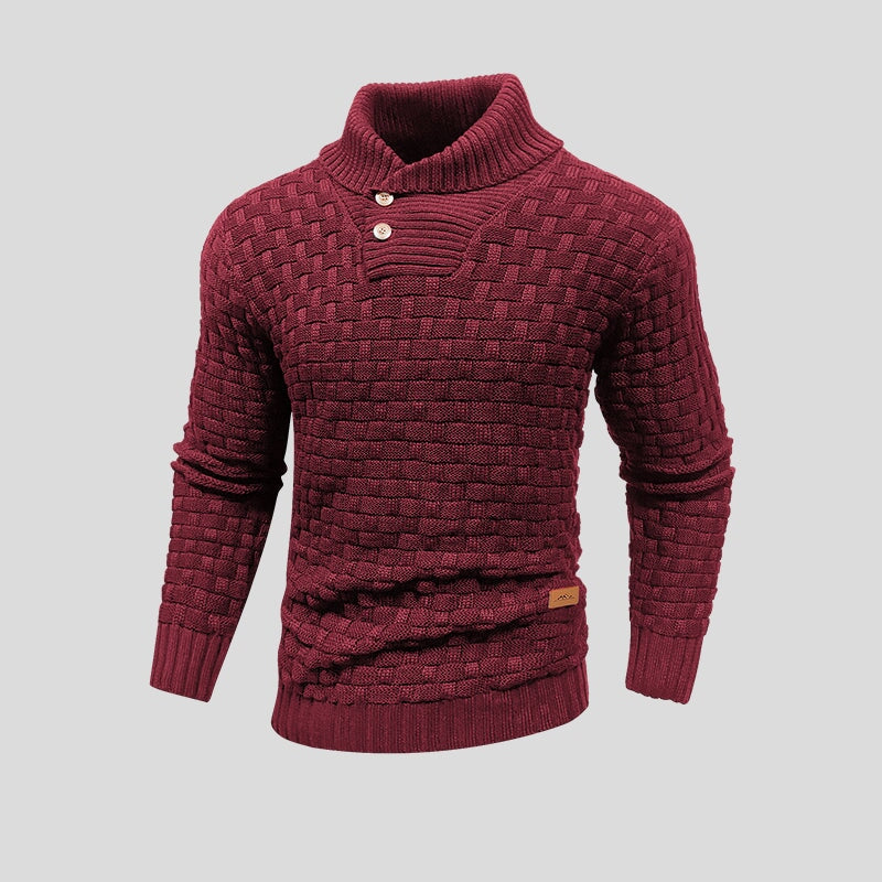 Pull Homme en Maille Gaufrée avec Col Montant et Détail à Boutons
