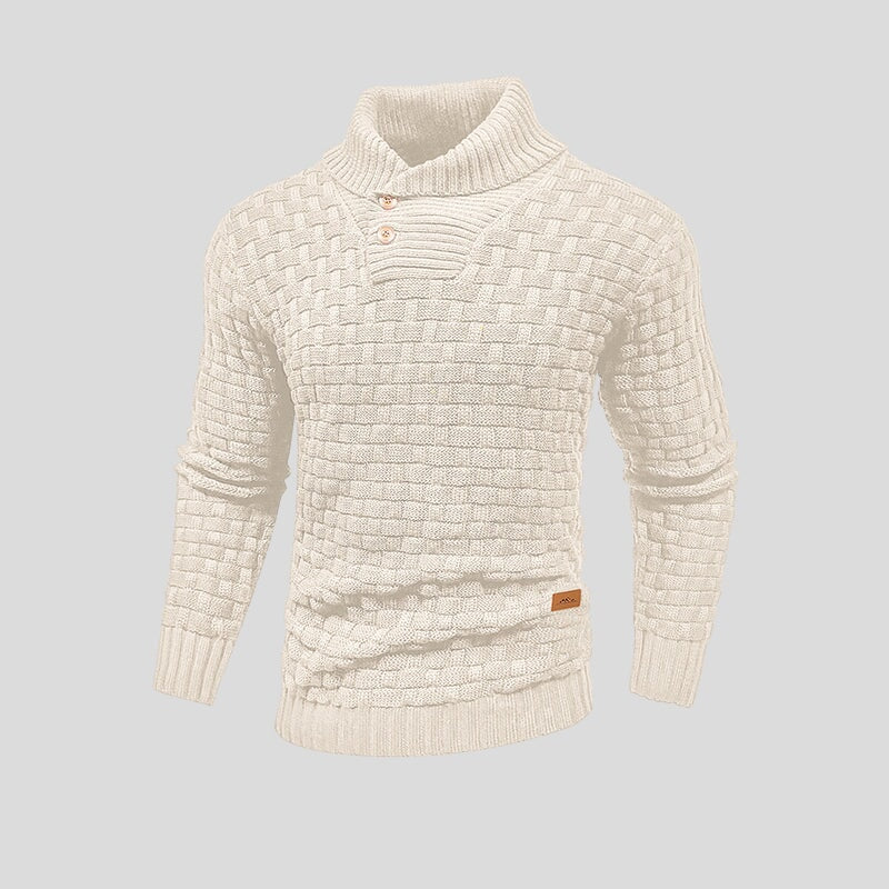 Pull Homme en Maille Gaufrée avec Col Montant et Détail à Boutons