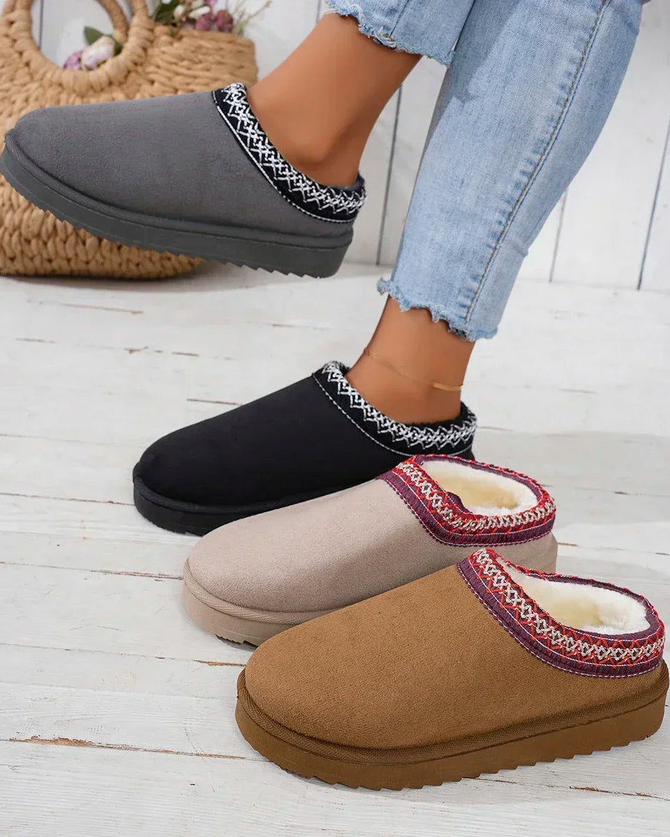 Bottes à enfiler doublées en faux daim pour femme