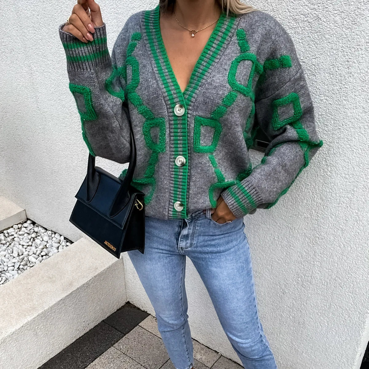 Cardigan oversize à motif géométrique pour femme