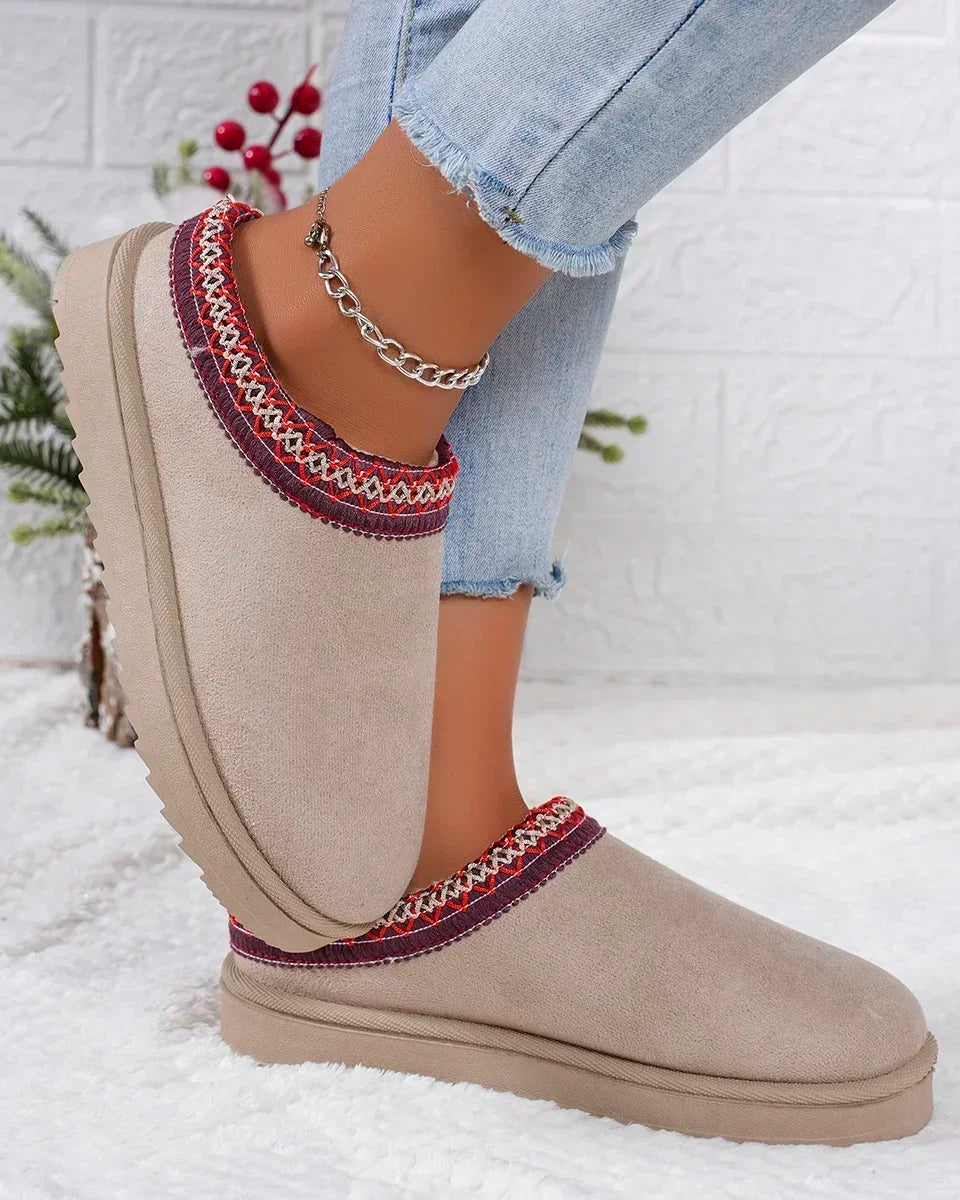 Bottes à enfiler doublées en faux daim pour femme