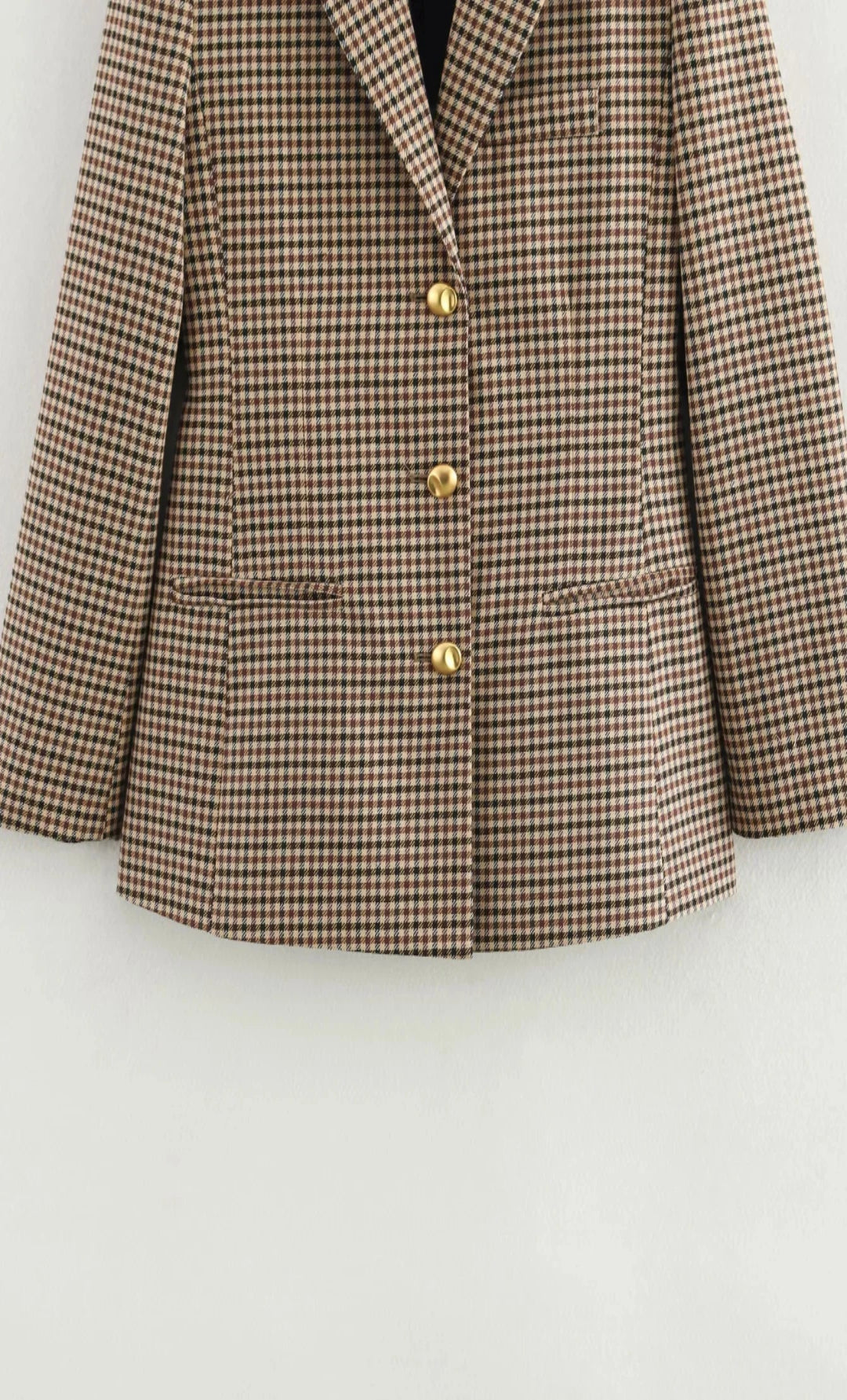 Blazer pour femme à carreaux pied-de-poule, manches longues, boutonnage simple