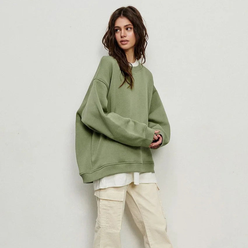 Sweat-shirt à col rond pour femmes, coupe décontractée