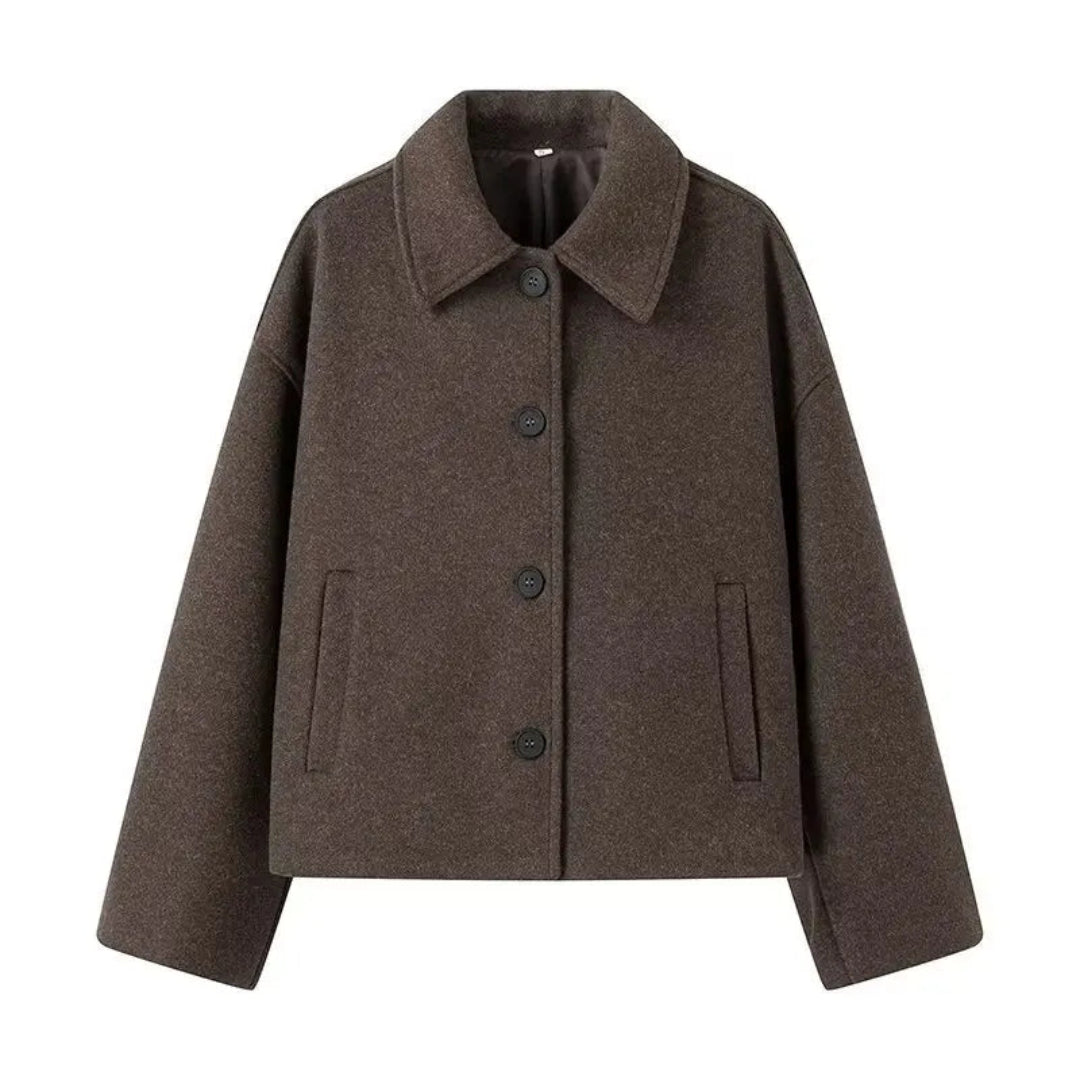 Manteau pour femme en laine synthétique, manches longues, col à revers, boutonnage simple
