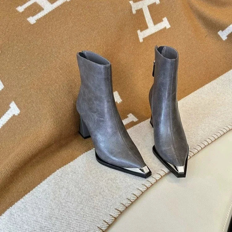 Bottes à Talons Hauts Mi-Mollet à Bout Pointu pour Femme
