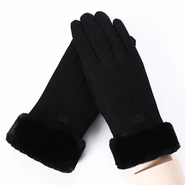 Gants d’hiver pour femme en peluche, à doigts complets avec fonction tactile