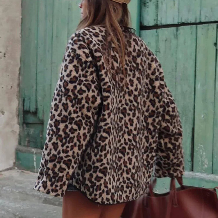 Manteau léopard à boutonnage simple pour femme