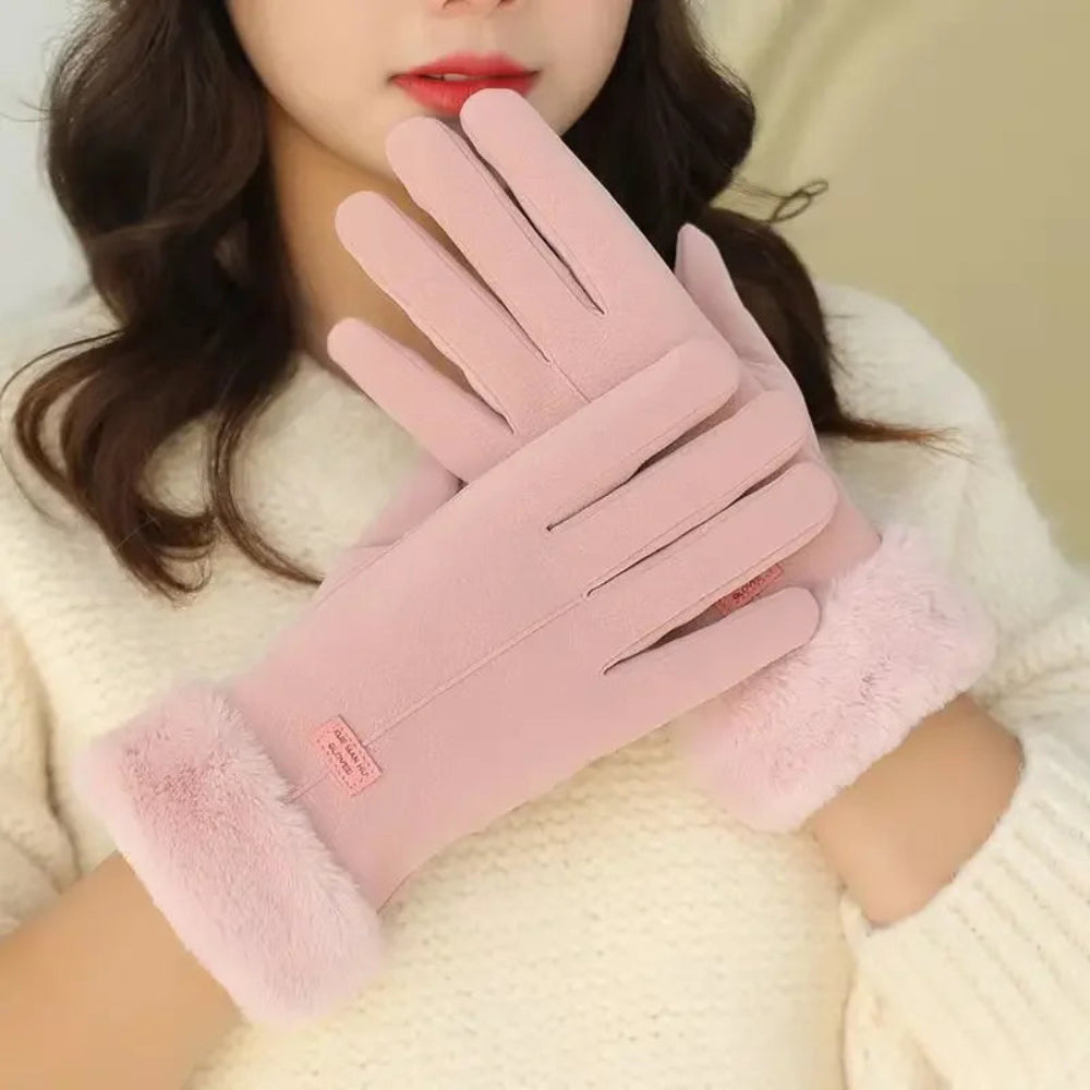 Gants d’hiver pour femme en peluche, à doigts complets avec fonction tactile