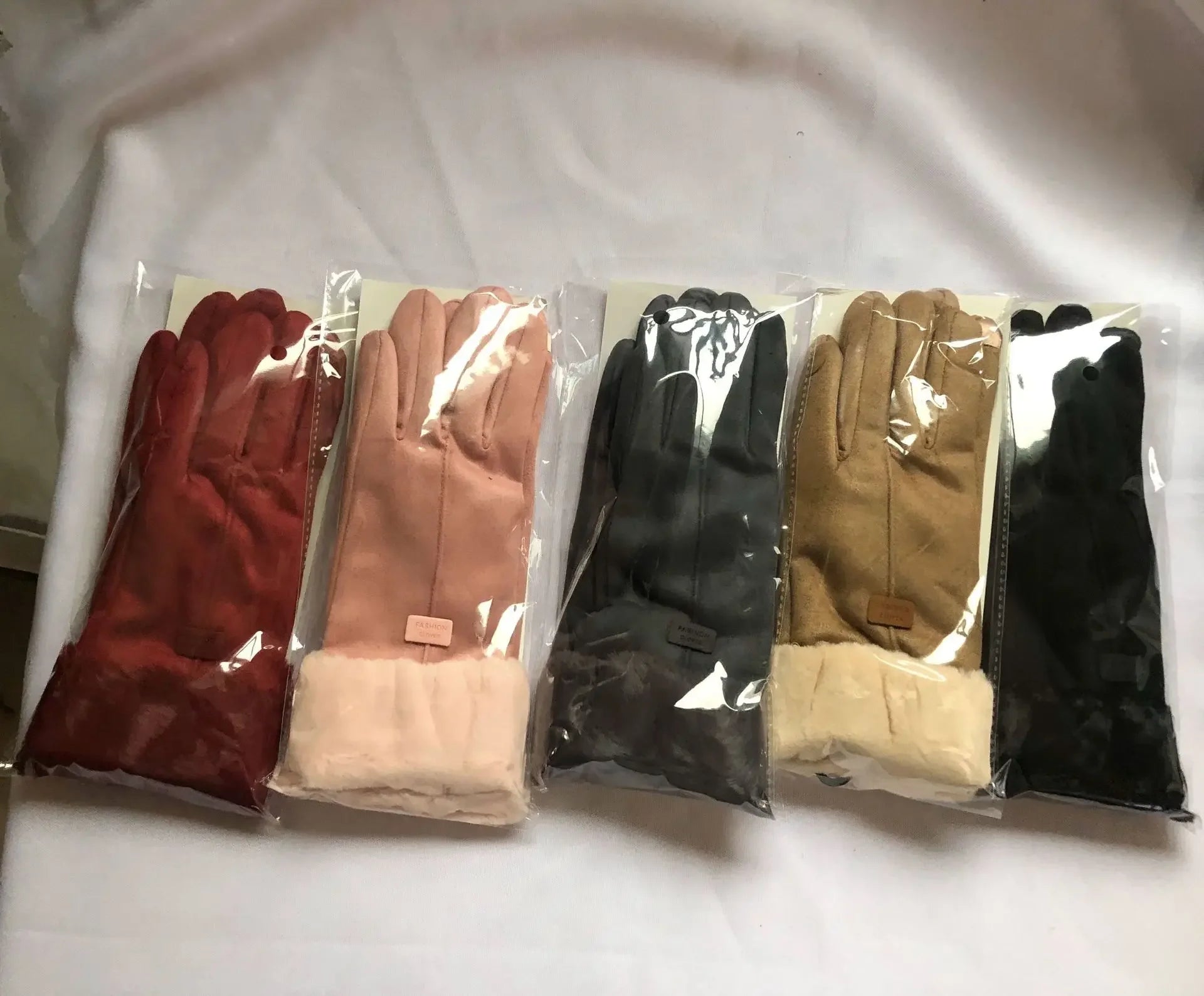 Gants d’hiver pour femme en peluche, à doigts complets avec fonction tactile