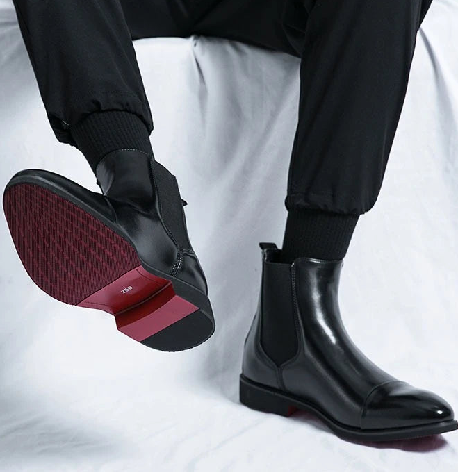 Bottines Chelsea Homme à Bout Rond en PU avec Semelle Rouge Contrastée