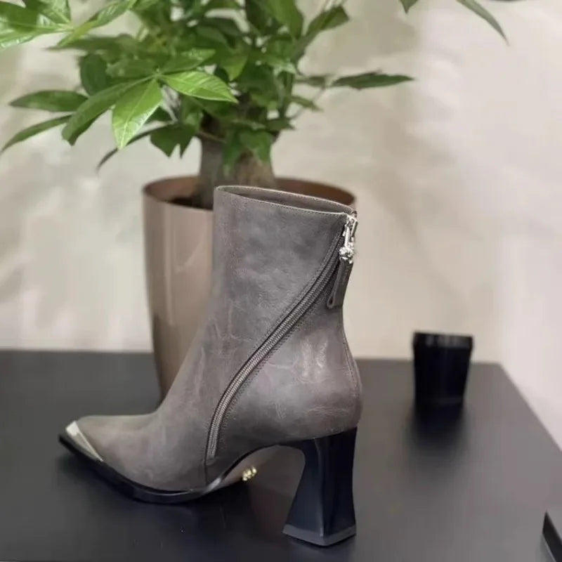 Bottes à Talons Hauts Mi-Mollet à Bout Pointu pour Femme