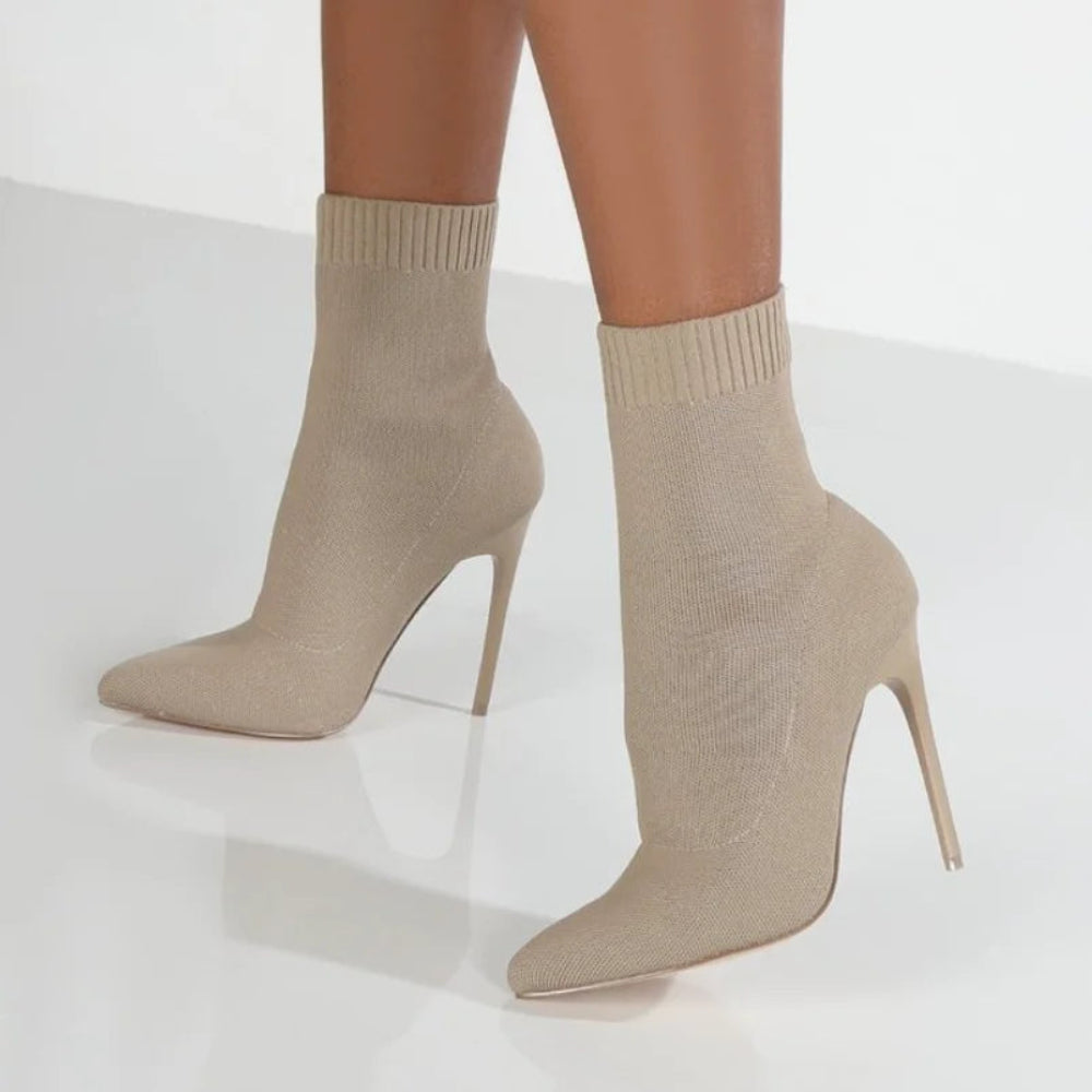 Bottes chaussettes pour femme à talons hauts, bout pointu et tissu extensible, modèle à enfiler