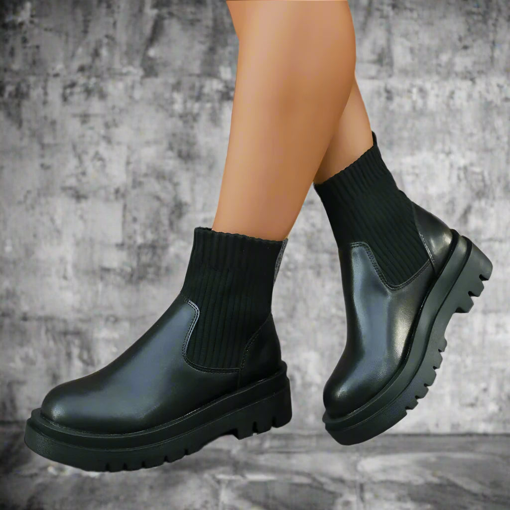 Bottines courtes rétro pour femme à talon épais, modèle élastique à enfiler