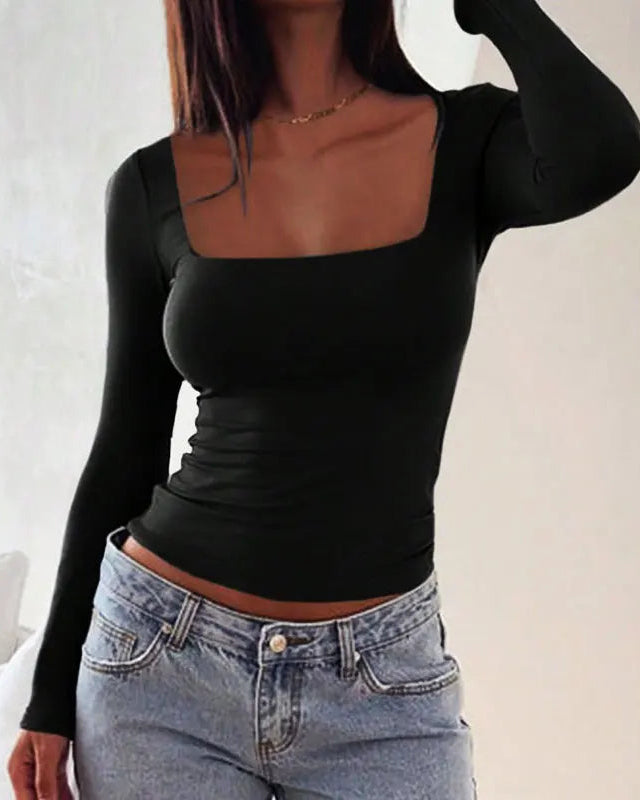 Haut à Manches Longues à Encolure Carrée pour Femme