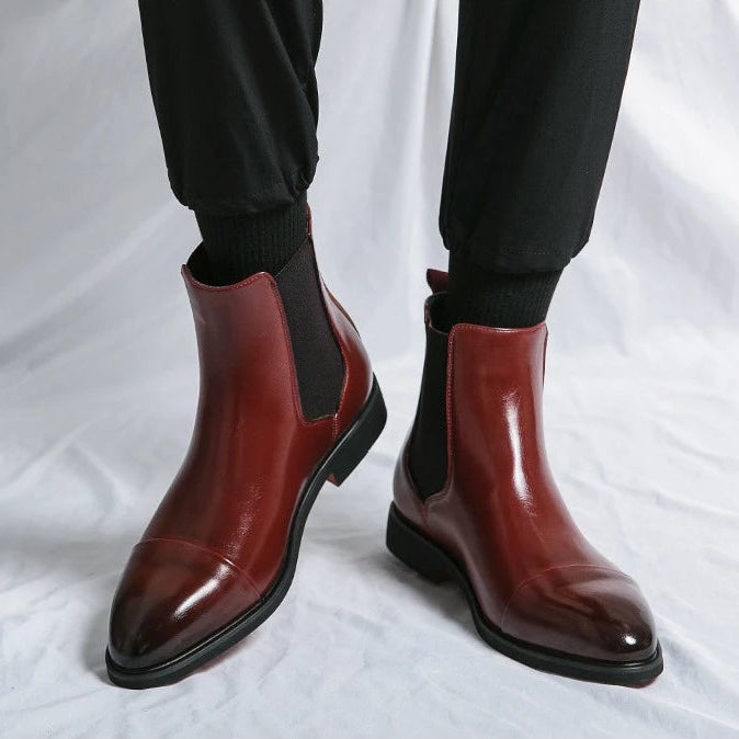 Bottines Chelsea Homme à Bout Rond en PU avec Semelle Rouge Contrastée