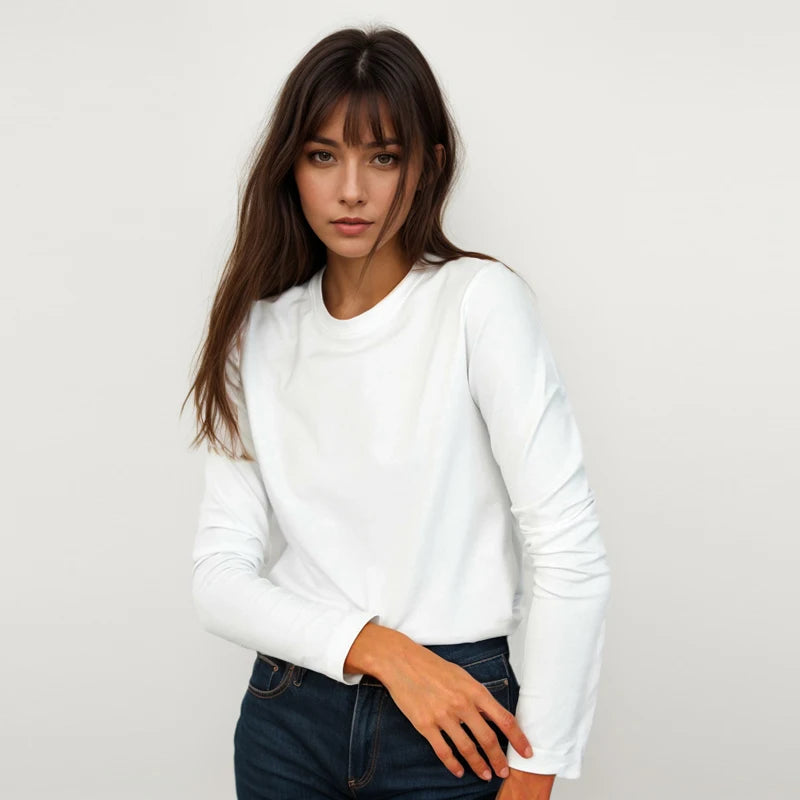 T-shirt à Manches Longues à Col Rond pour Femme