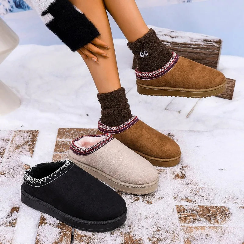 Bottes à enfiler doublées en faux daim pour femme