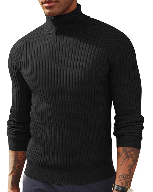 Pull Col Roulé en Maille Côtelée pour Homme