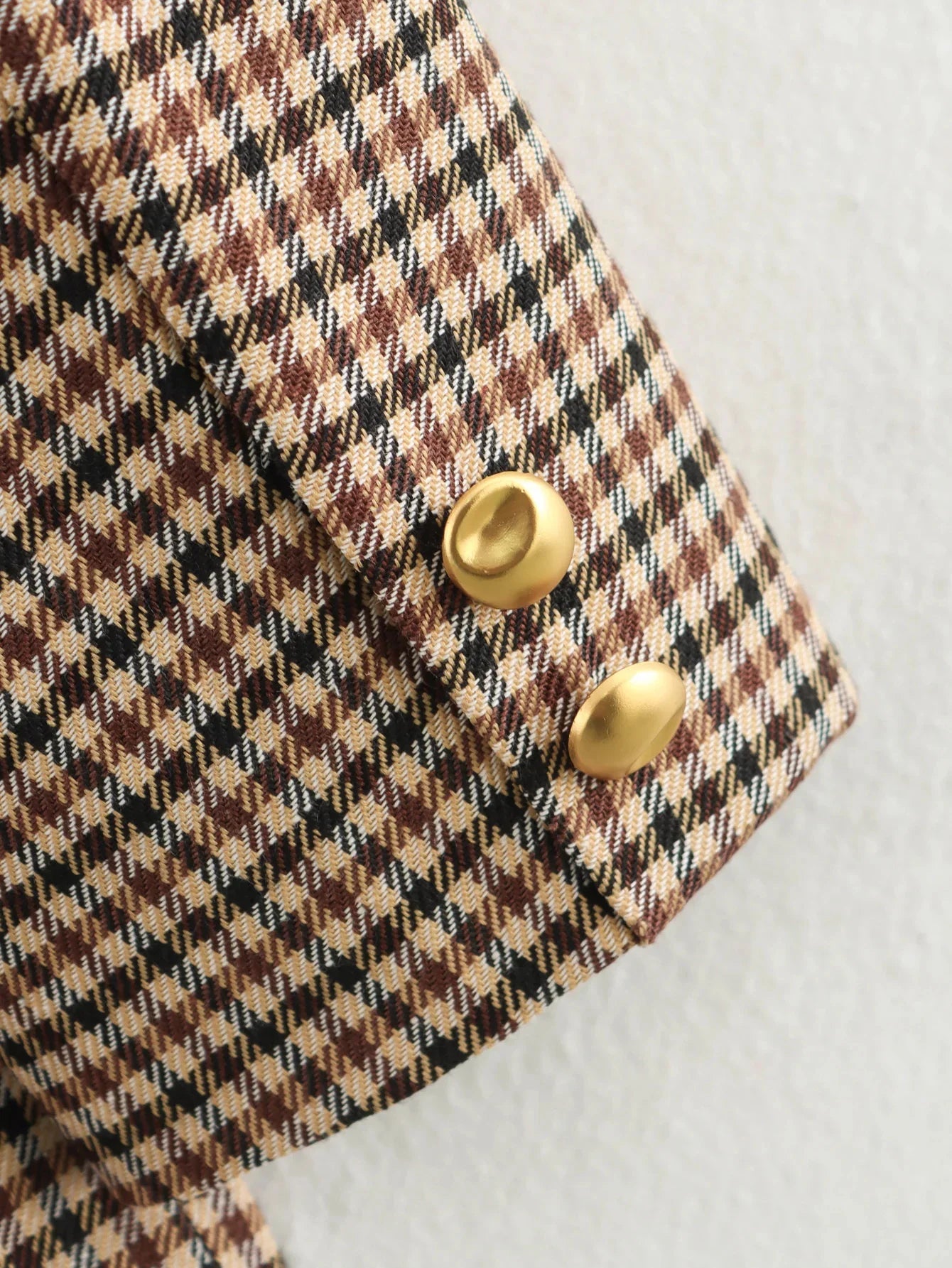 Blazer pour femme à carreaux pied-de-poule, manches longues, boutonnage simple