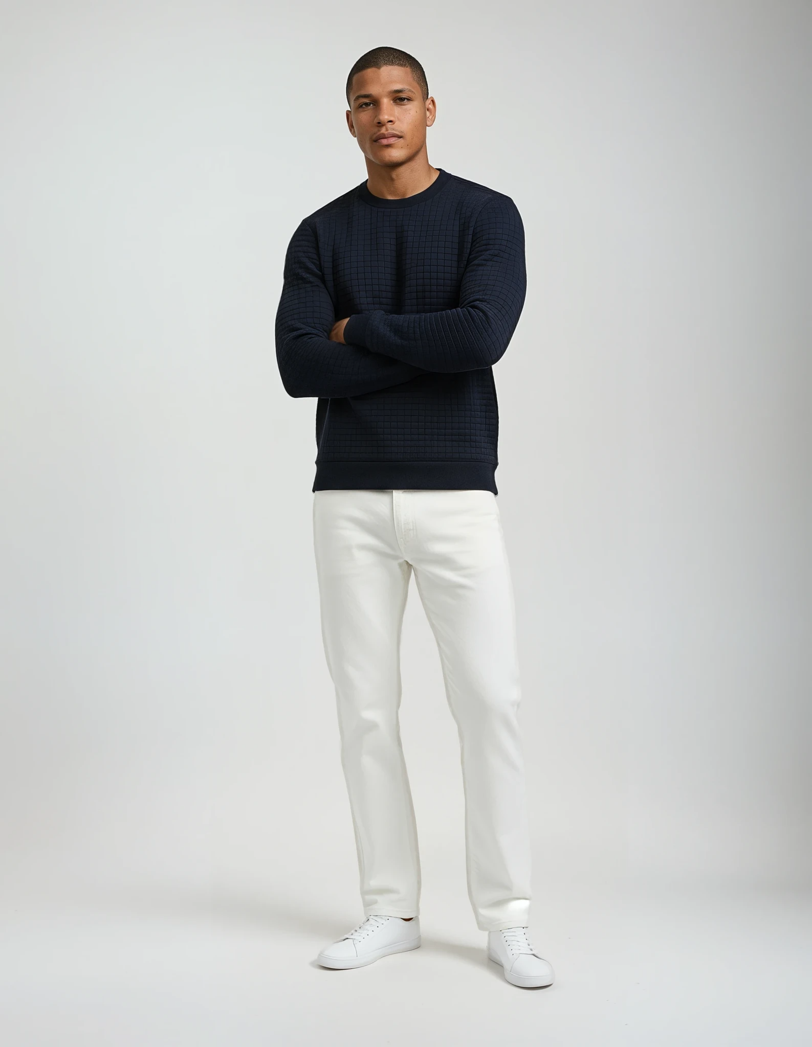 Pull en Maille Texturée à Col Rond pour Homme